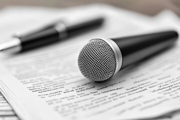 Mic paper sheets and pen