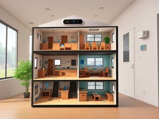 A large house with a living room, kitchen, and dining room