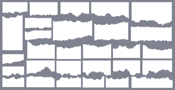 White realistic torn or ripped paper strip collection with grunge edges. Rips paper texture vector art background