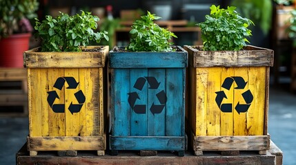 Eco-Friendly Urban Gardening with Recycled Wooden Planters.