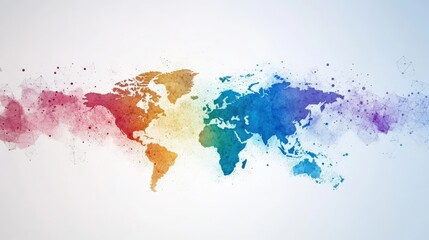 Fototapeta premium A Vibrant Rainbow-Colored Map of the World: An Artistic Representation Showcasing Geography Through Watercolor Paint Techniques