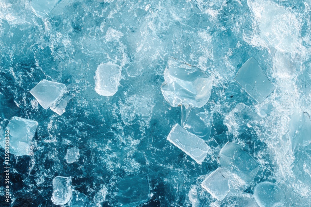 Poster close up view of plastic fragments floating in ocean waves illustrating ocean pollution impact on ma