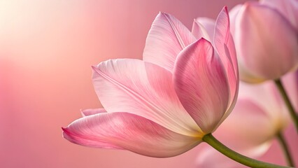 Obraz premium Tulip's Tender Embrace: A delicate tulip, bathed in soft light, unfolds its pastel petals, offering a serene and intimate glimpse into nature's artistry.