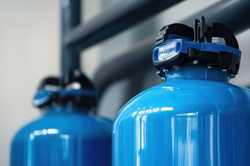 Perspective of the upper section of the water softener unit