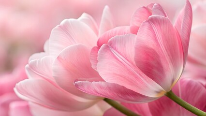 Fototapeta premium Petal Softness: The Delicate Beauty of Pink Tulips: Captured in a close-up, showcasing the intricate details and gentle curves, symbolizing love and springtime