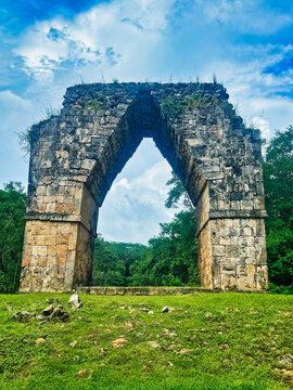 The Kabah Grand Entry Arch,the entrance to Kabah in the 8th century CE connecting to the Mayan site of Uxmal through an ancient road, a sacbe at the Mayan site of Uxmal,Near Merida,Yucatan,Mexico