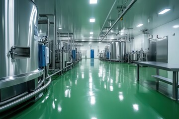Fototapeta premium Pharmaceutical cleanroom facility with green epoxy floor sandwich panels and door