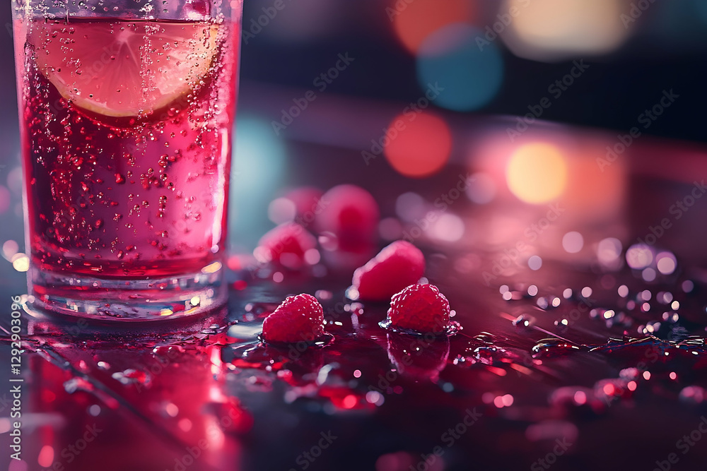 Aufkleber refreshing raspberry lemonade cocktail with lemon and sparkling water