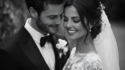 A bride and groom sharing a loving and tender embrace together