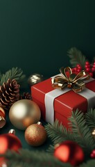 Obraz premium Beautiful christmas gift and ornaments with elegant holiday arrangement