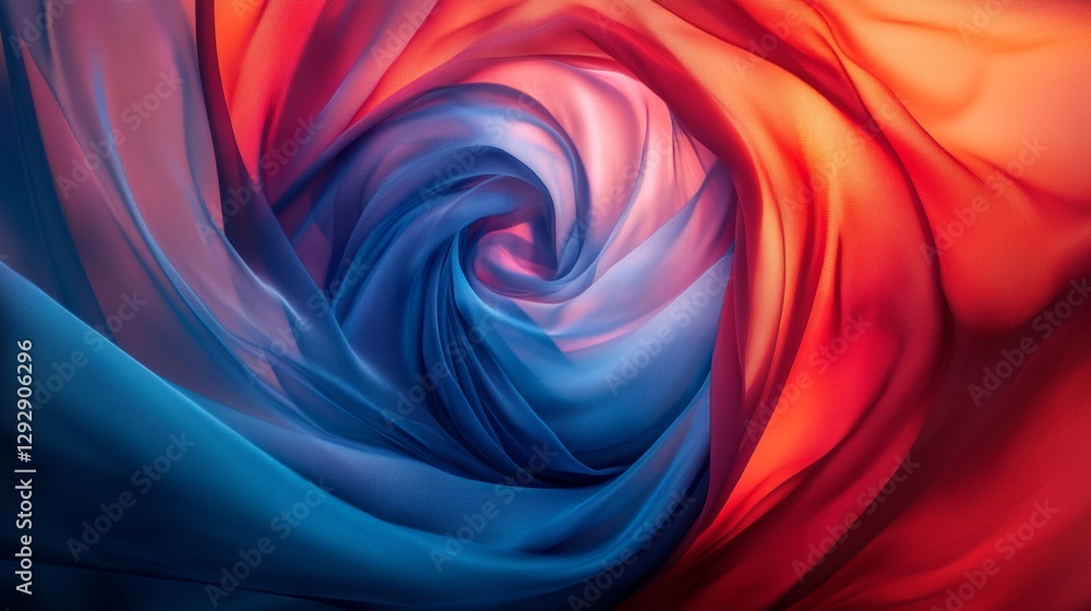 Poster Abstract colorful vortex of swirling red and blue fabric creating a dynamic and captivating visual effect. Artistic expression and creativity concept
