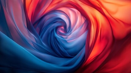 Obraz premium Abstract colorful vortex of swirling red and blue fabric creating a dynamic and captivating visual effect. Artistic expression and creativity concept