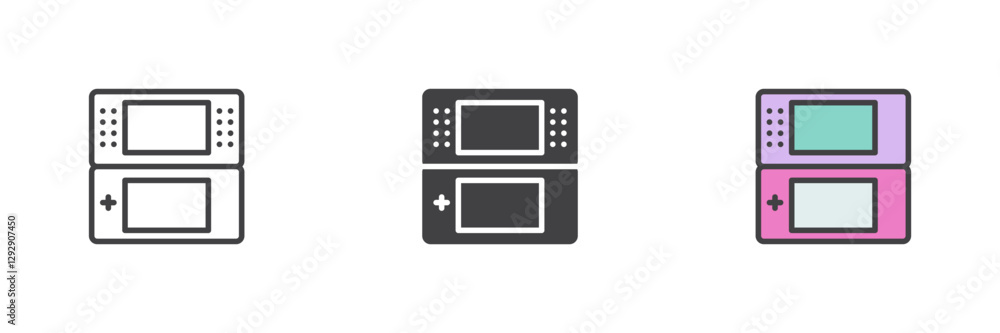 Poster handheld game console different style icon set