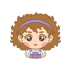 Cute little girl with curly hair. Vector illustration in cartoon style.