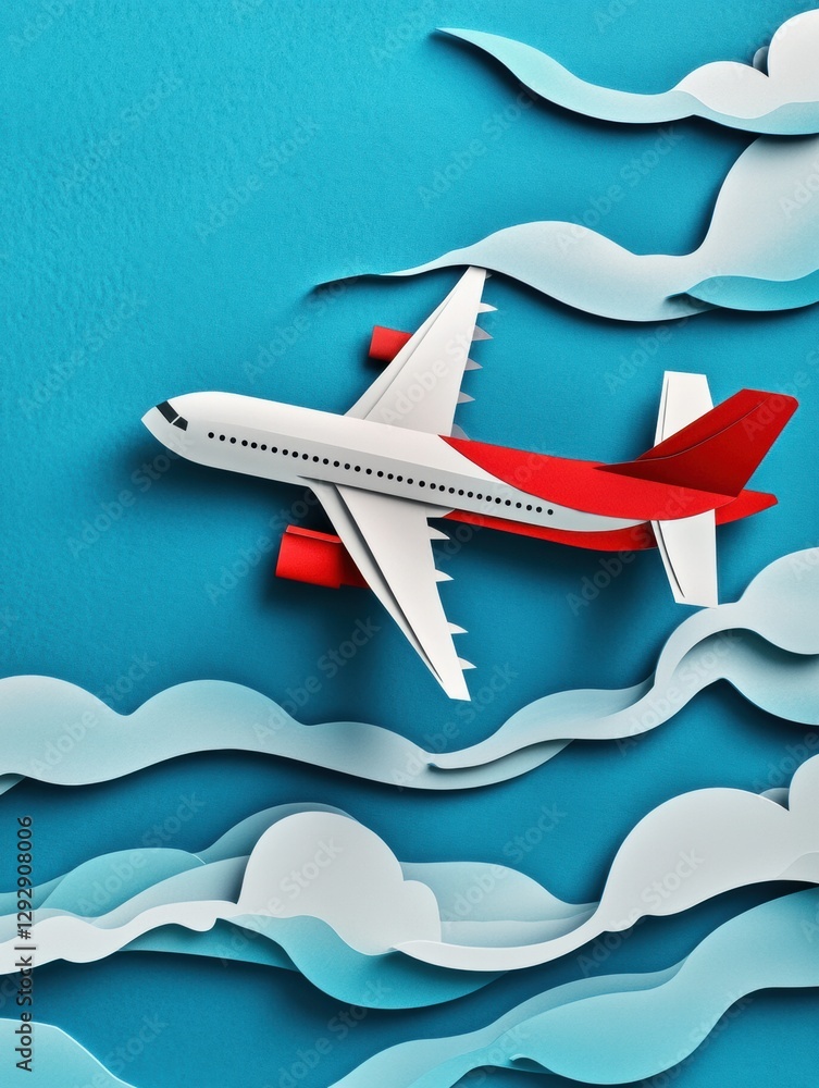 Poster leadership concept displayed with a paper craft style airplane soaring in a bright blue sky. generat