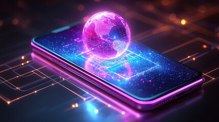 Global network connection on smartphone, digital background, technology