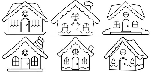 Gingerbread House Outline Coloring Page Printable Line Art Drawing