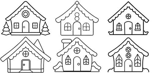 Gingerbread House Outline Coloring Page Printable Line Art Drawing
