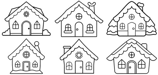 Gingerbread House Outline Coloring Page Printable Line Art Drawing