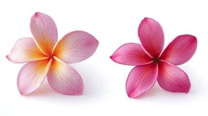 Obraz premium The image shows two Plumeria flowers isolated on a white background. Frangipani Design Element
