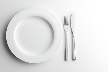 Empty White Plate with Fork and Knife
