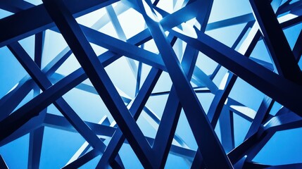 Naklejka premium Abstract geometric structure of dark blue angled beams against a light blue background.