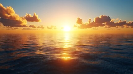 Beautiful golden sunset over the ocean reflecting the sunlight brightly