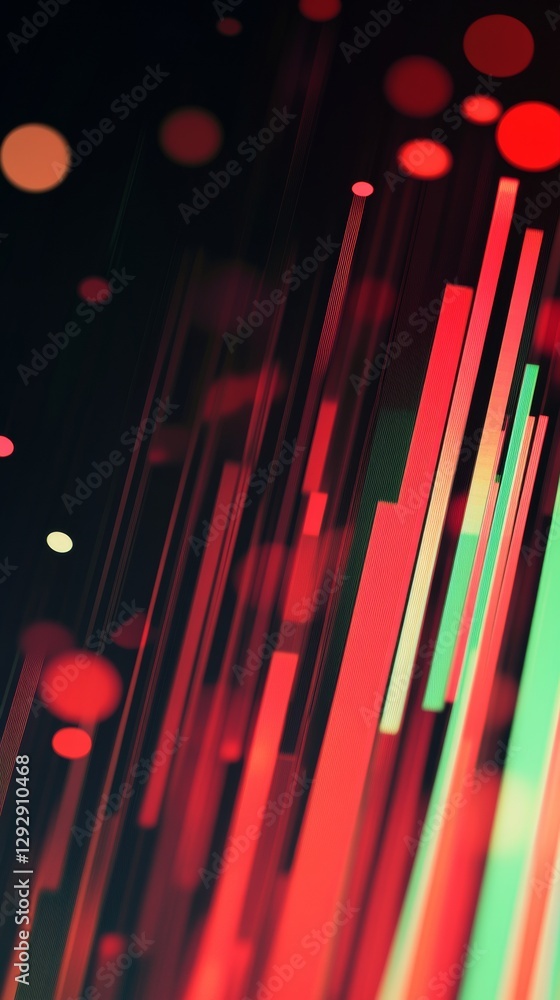 Leinwandbilder abstract digital artwork with red and green neon lines and bokeh effect on dark background. futurist