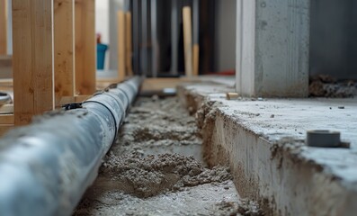 revealing 100mm diameter UPVC pipe beneath the concrete slab