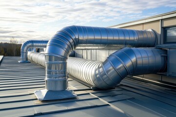 Roof mounted galvanized pipes are part of the branching system for air circulation