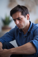 Fototapeta premium Depressed man sitting alone on the floor