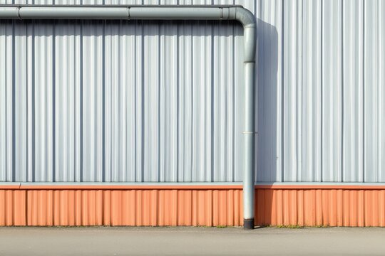 Side metal panel drainage channel and pipe on a sunny roof