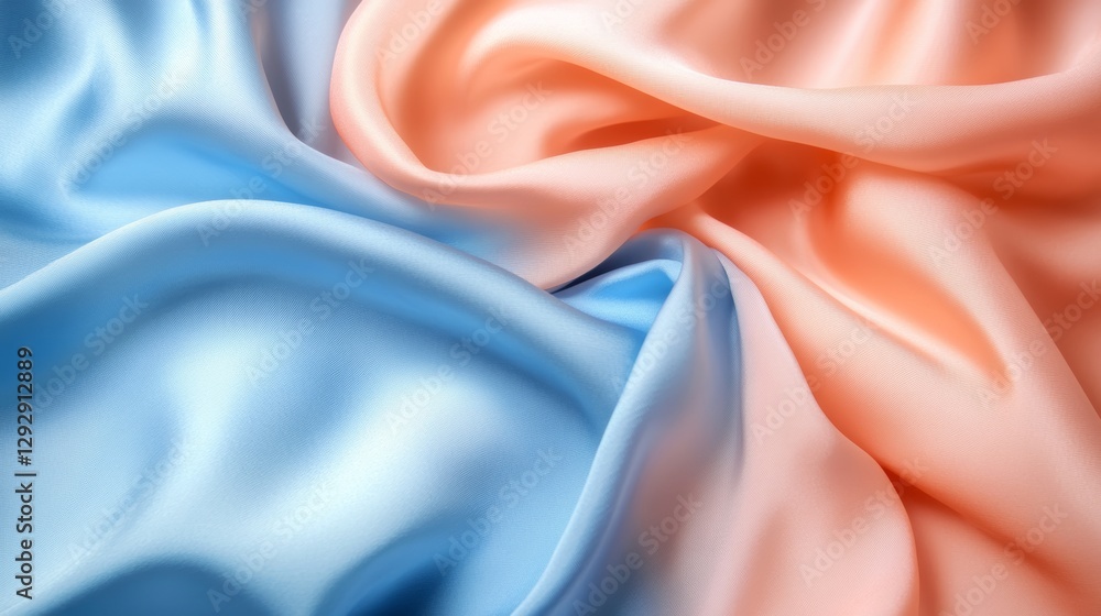 Poster Flowing fabric in soft blue and peach hues, creating a calming and elegant texture. Textile and design concept
