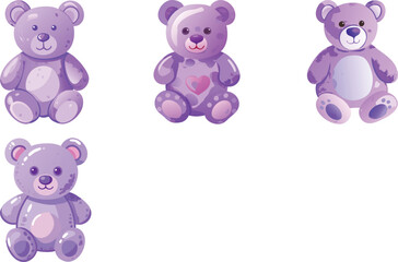 Obraz premium Purple cute teddy bear watercolor vector art set design 