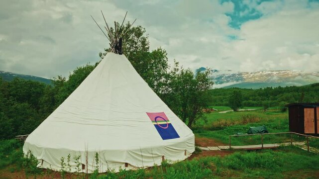 Outdoor view of a indigenous Sami tent in Norway.