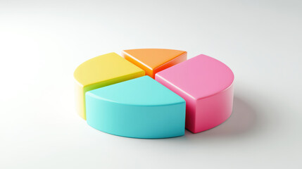 Obraz premium A colorful cartoon pie chart consisting of four sections of different colors. The concept of a three-dimensional icon for a business report. Data analysis. Strategy and statistics