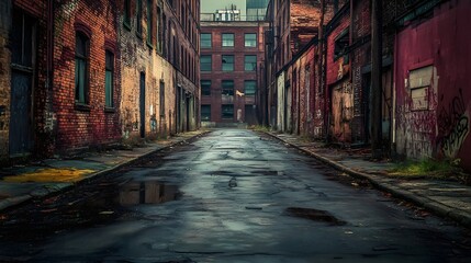 Fototapeta premium Desolate Urban Alleyway A Moody Cityscape Photograph