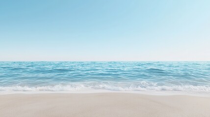 Obraz premium Serene beach with gentle waves under a clear blue sky, perfect for relaxation and peaceful moments.