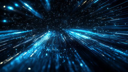 Naklejka premium Glowing Blue Light Streaks - Abstract Futuristic Data Flow in Digital Space