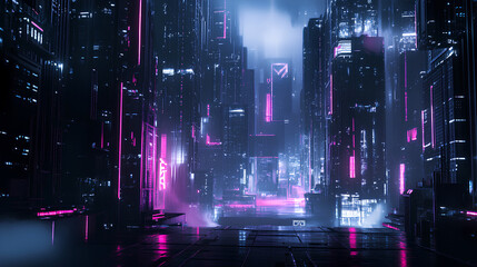 Fototapeta premium Cyberpunk Futuristic Cityscape - Neon Lit High-Tech Metropolis at Night