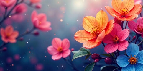 Fototapeta premium Abstract floral art design with colorful spring blossoms and petals, colorful, design, abstract