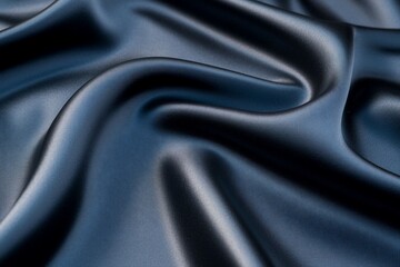 Obraz premium Smooth, dark blue silk fabric with elegant drapes and folds.