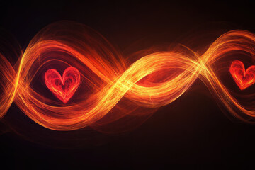 Abstract swirling lines forming an infinity sign with hearts