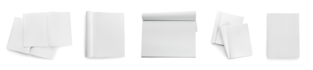 Set of blank magazines on white background