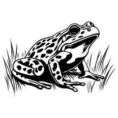 Naklejka premium Elegant Black and White Frog Illustration: Nature Wildlife Amphibian Art Print