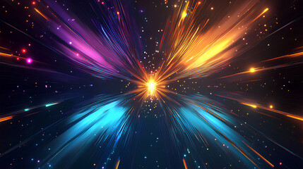 Naklejka premium Cosmic Explosion - Abstract Energy Burst with Vibrant Light Streaks in Space