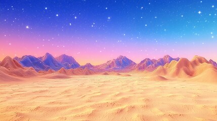 Fototapeta premium Pink And Blue Desert Landscape Under A Starry Night Sky