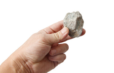 Jadeite stone in hand isolated on white background
