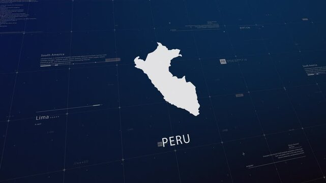 Peru country map comes to life with cinematic panning, unveiling key details, the capital, and slogan, providing an engaging background for corporate and commercial use