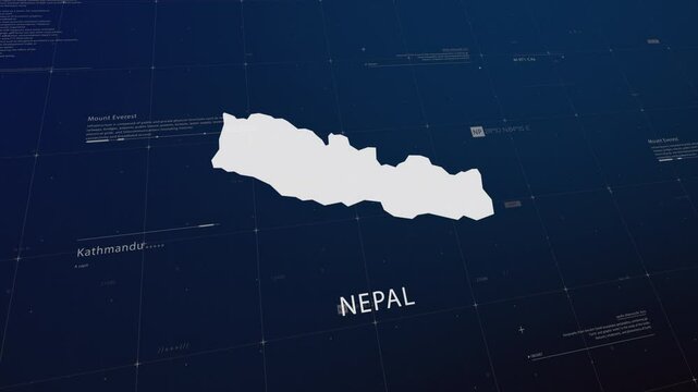 Nepal country map comes to life with cinematic panning, unveiling key details, the capital, and slogan, providing an engaging background for corporate and commercial use